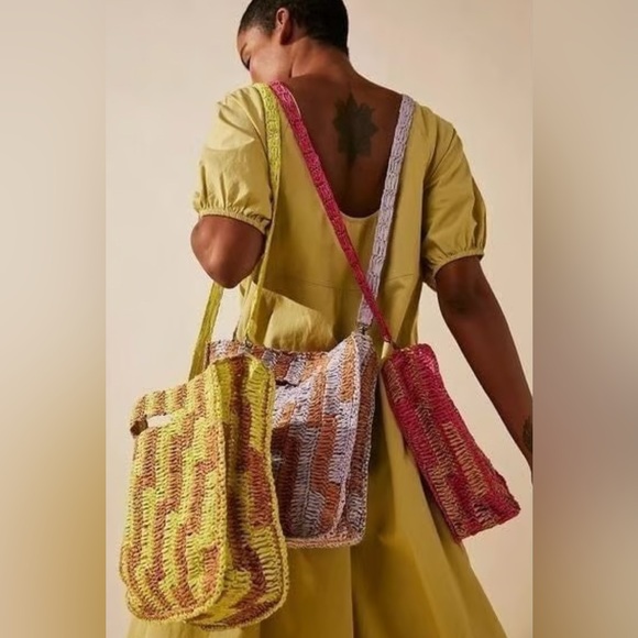 Free People Brunch Date Crossbody Clutch - yellow and tan NWT - Picture 3 of 12